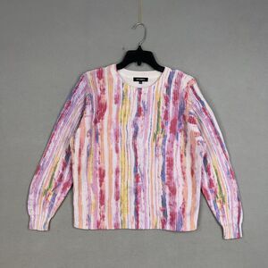 525 America Sweater Womens Small Pink Rainbow Striped Ribbed Artsy Loud Comfy
